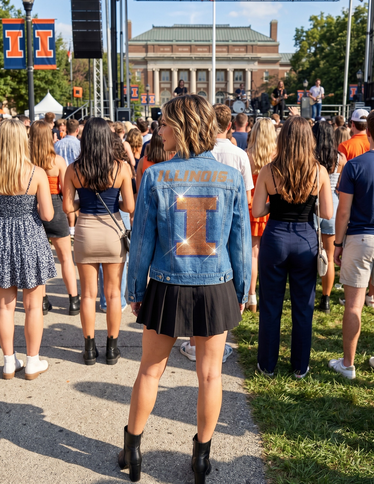 University Of Illinois Orange Fighting Illini Block I Blue Denim Jacket