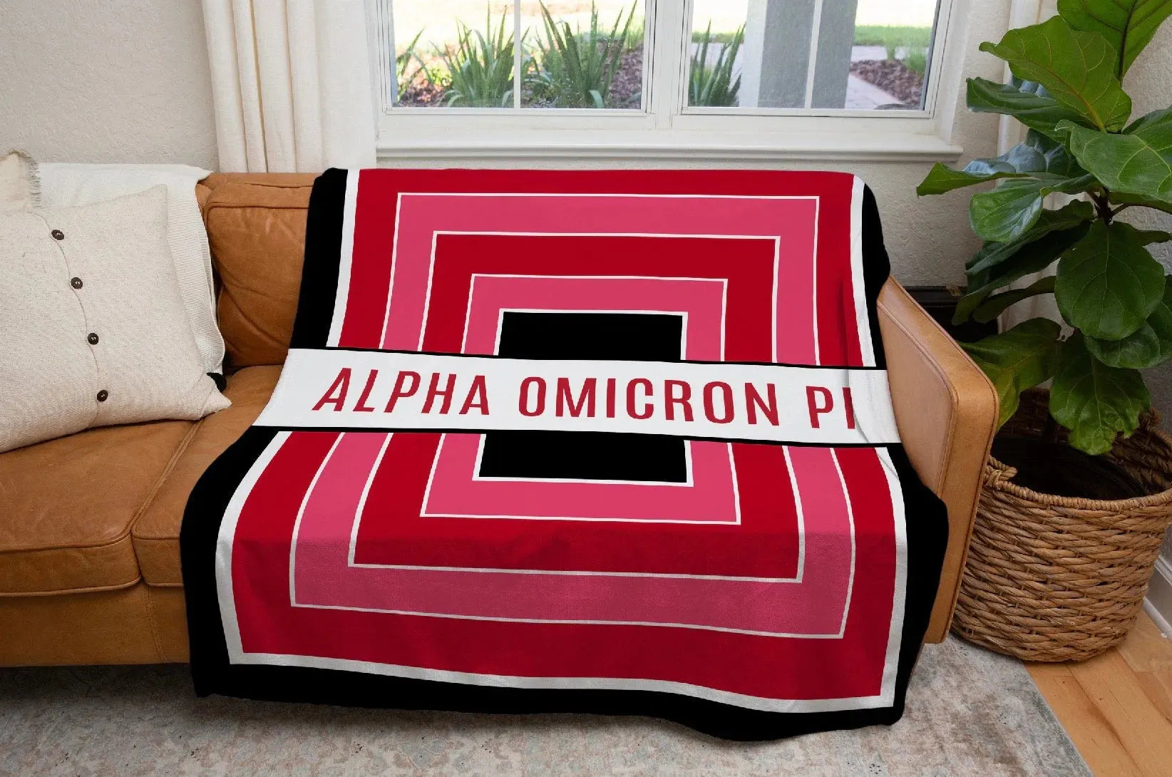 Alpha Omicron Pi XL 60x80 Sherpa Throw Blanket - Geo