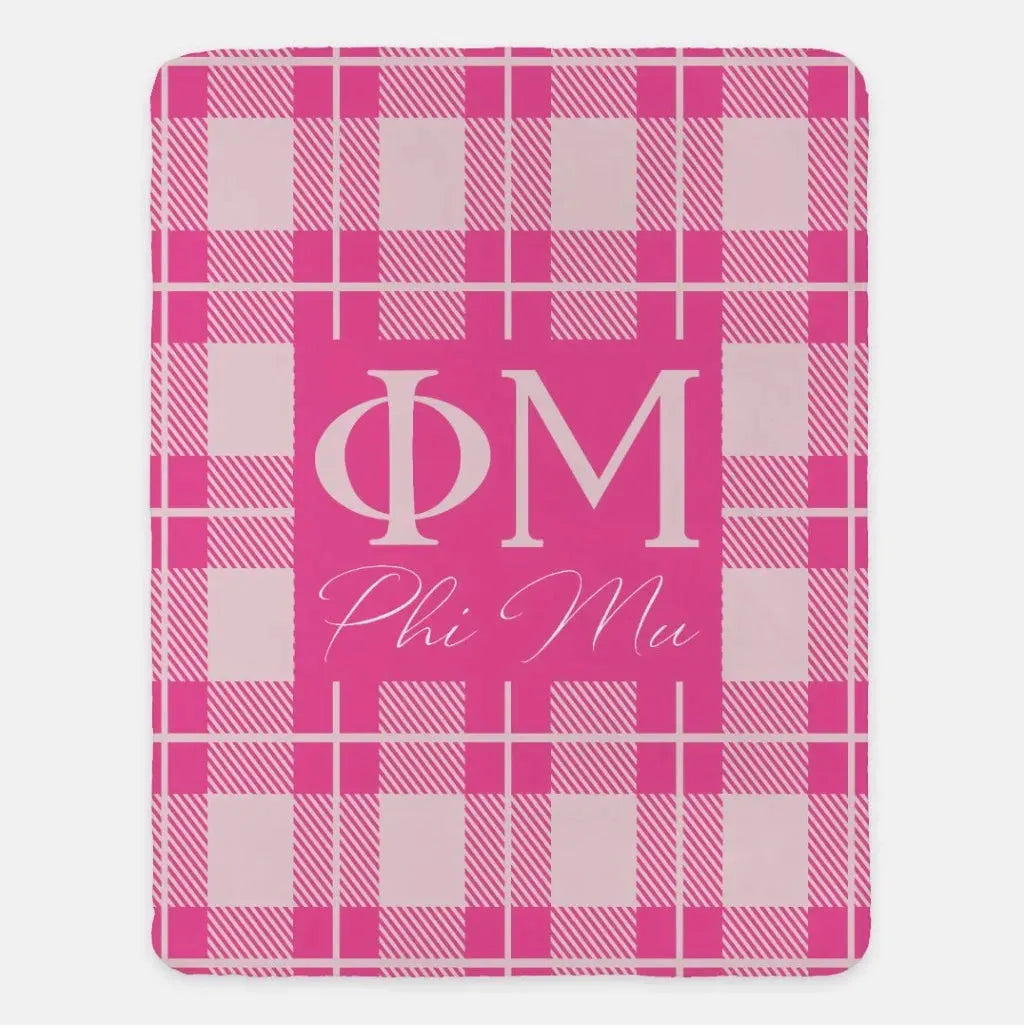 Phi Mu Plaid XL 60x80 Sherpa Throw Blanket
