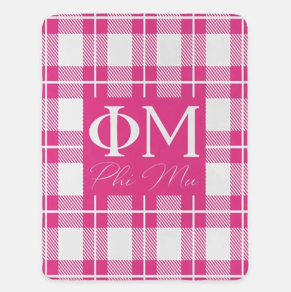 Phi Mu Plaid XL 60x80 Sherpa Throw Blanket
