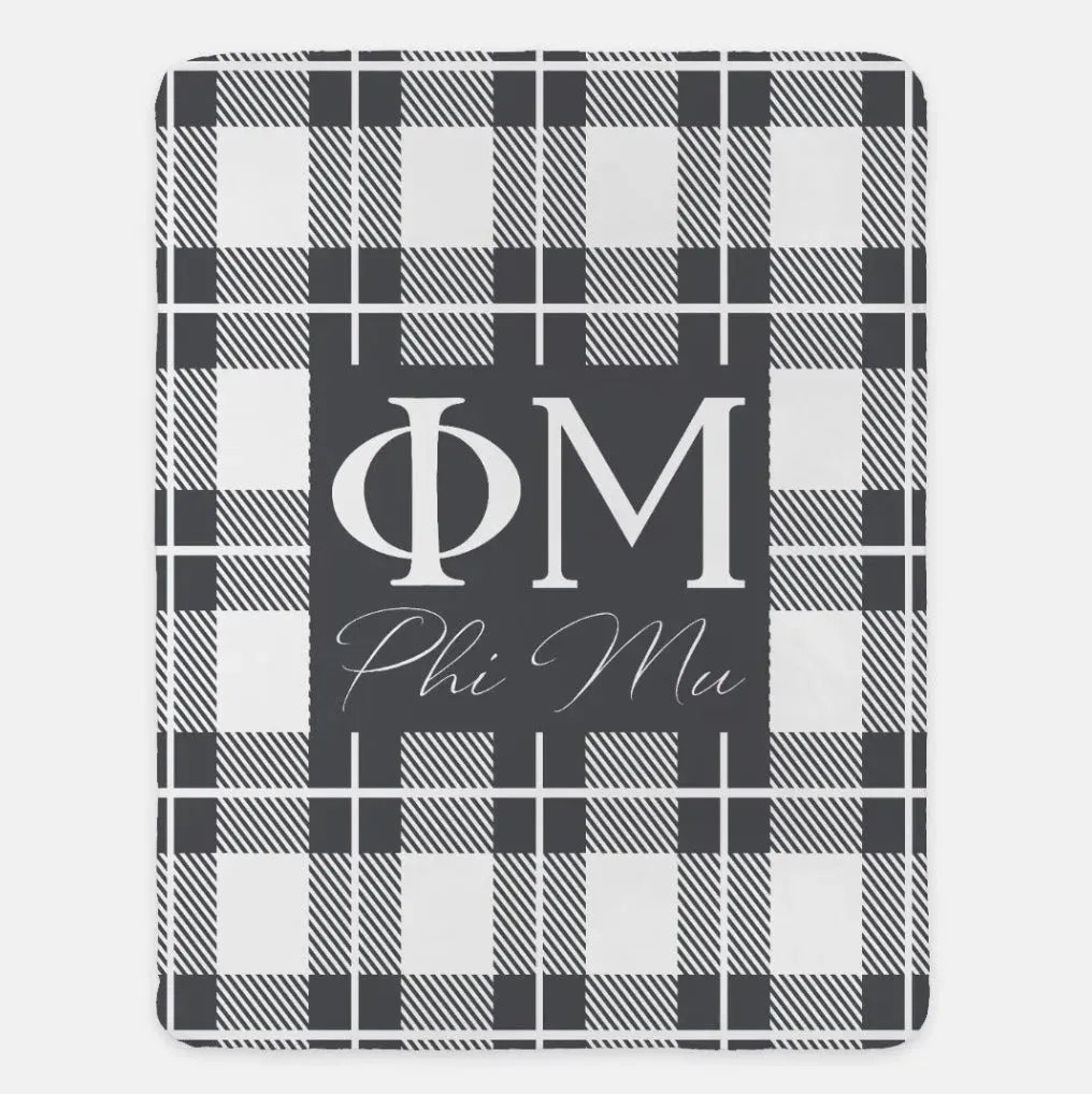 Phi Mu Plaid XL 60x80 Sherpa Throw Blanket