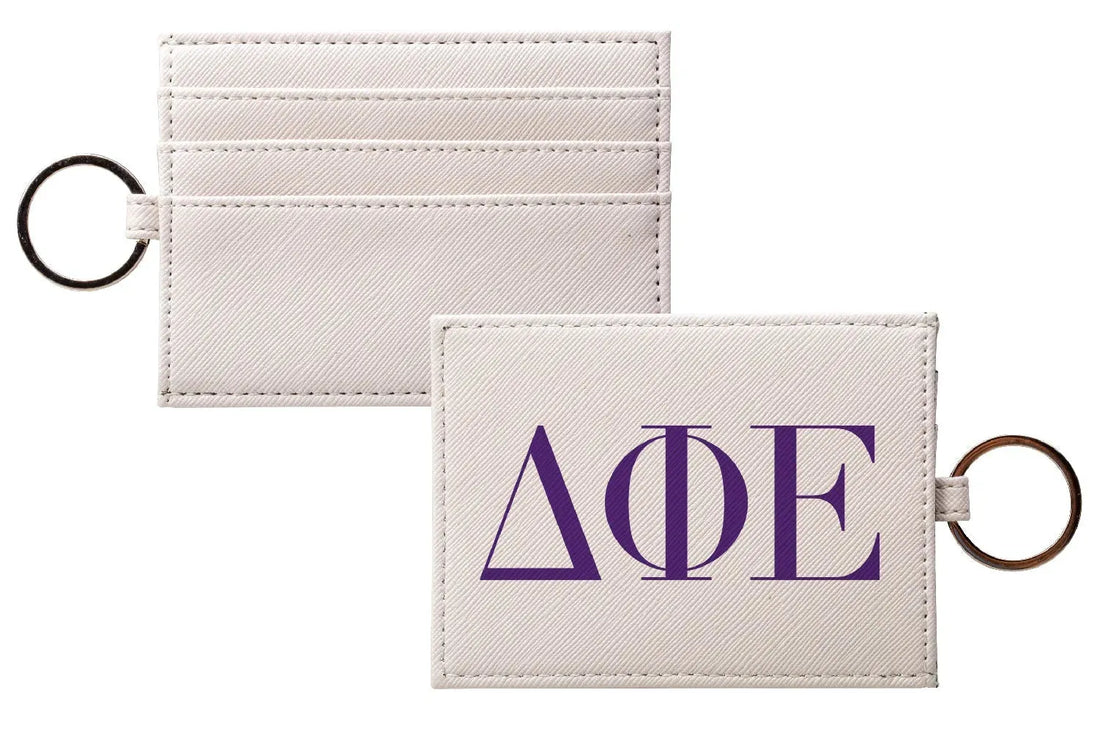 Delta Phi Epsilon Vegan Saffiano Leather Keychain Cardholder - Greek Letters