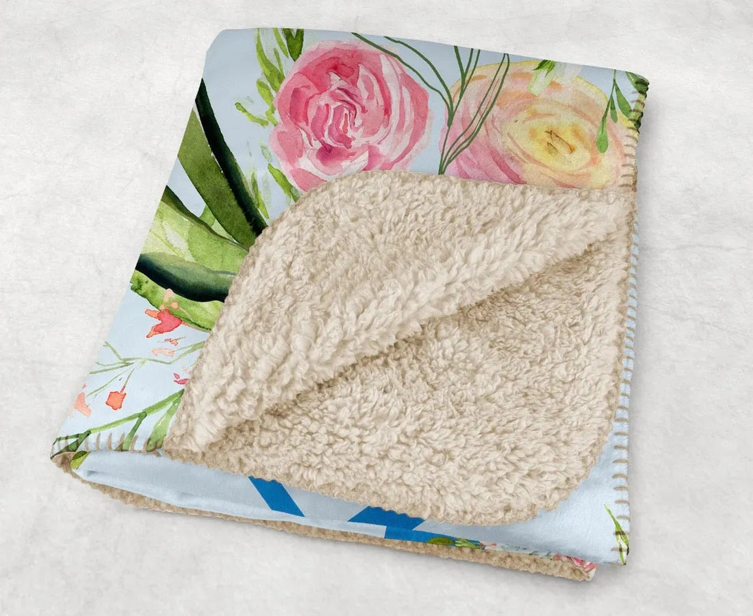 Kappa Kappa Gamma XL 60x80 Blue Floral Sherpa Blanket