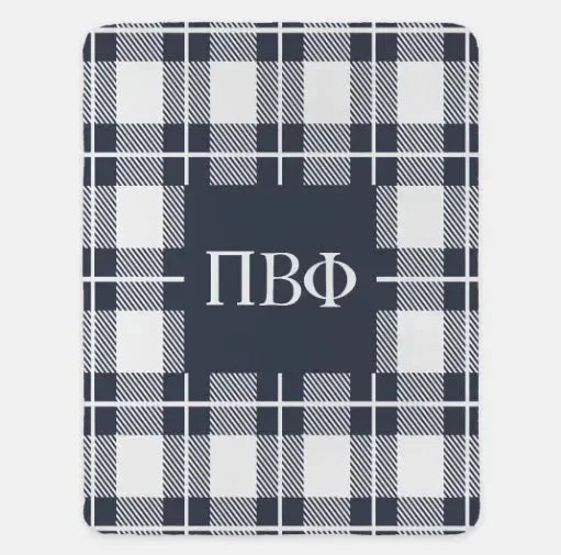 Pi Beta Phi XL 60x80 Sherpa Throw Blanket - Gray Plaid