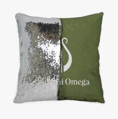 Alpha Chi Omega Silver Sequin Pillow Cover - Olive Lyre