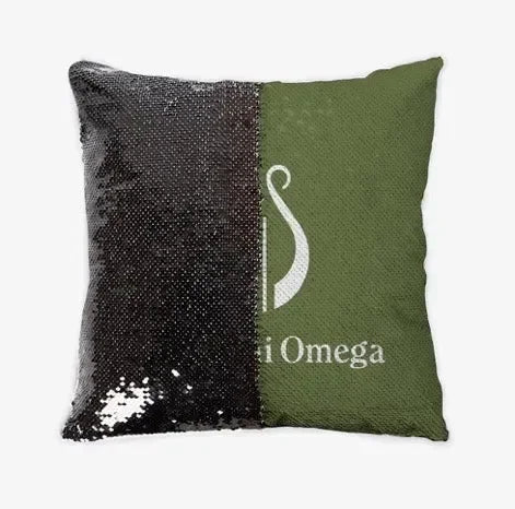 Alpha Chi Omega Silver Sequin Pillow Cover - Olive Lyre