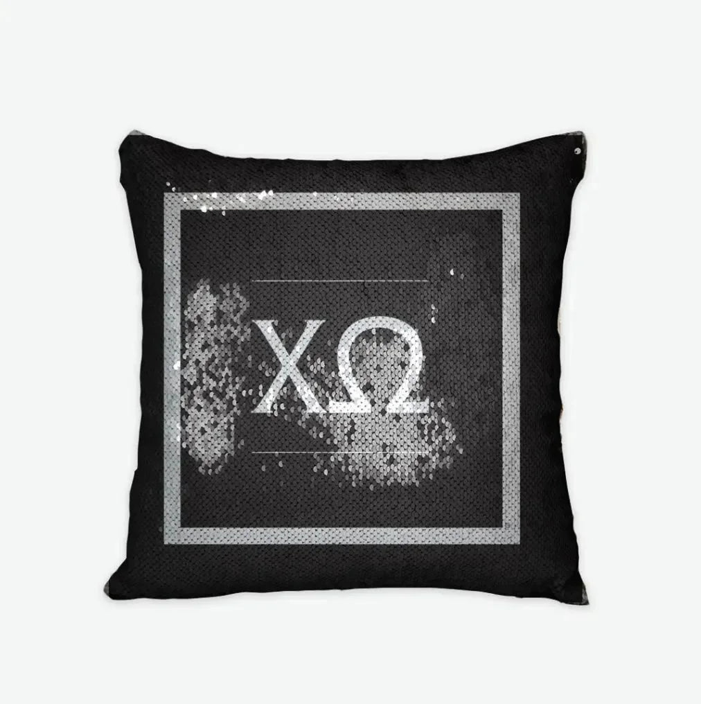 Chi Omega Sequin Pillow Cover - Greek Logo