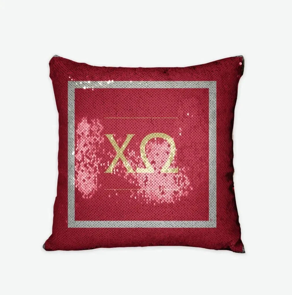 Chi Omega Sequin Pillow Cover - Greek Logo