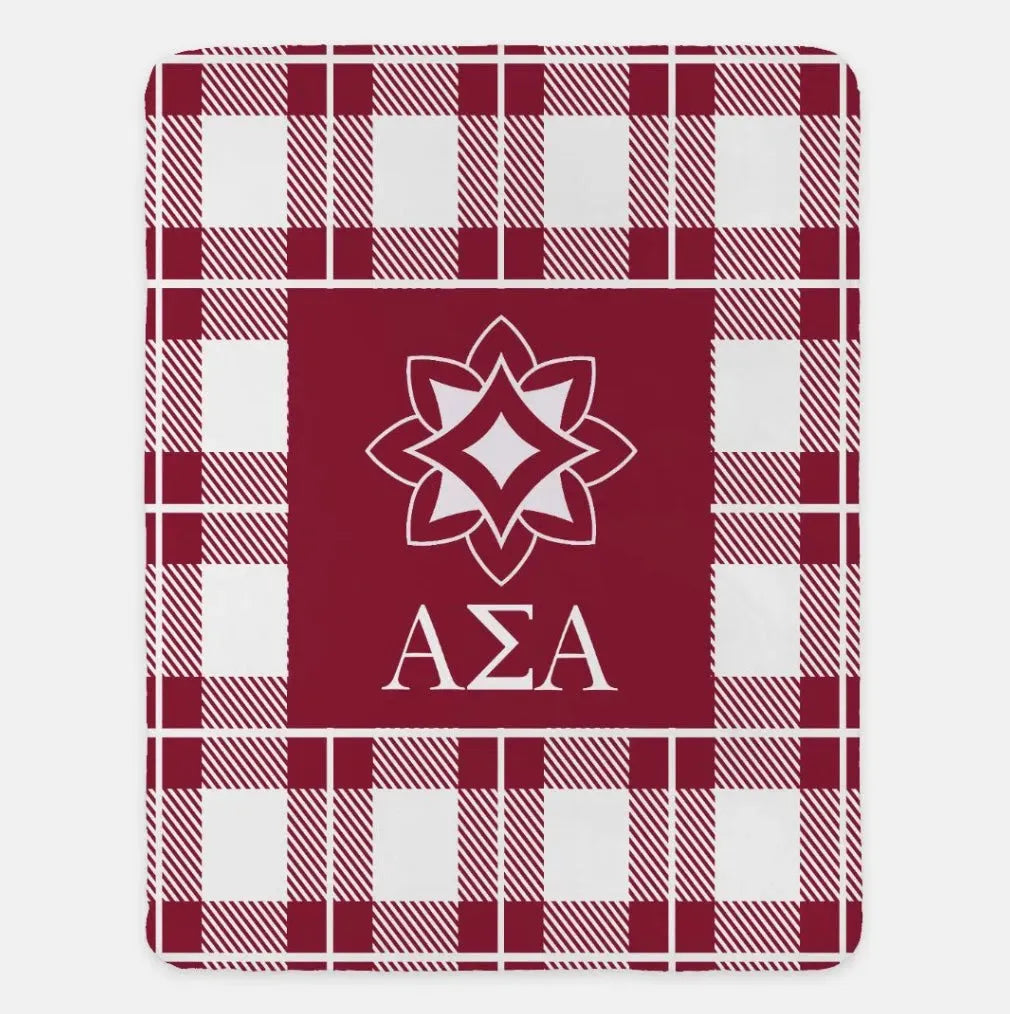 Alpha Sigma Alpha XL 60x80 Plaid Sherpa Throw Blanket