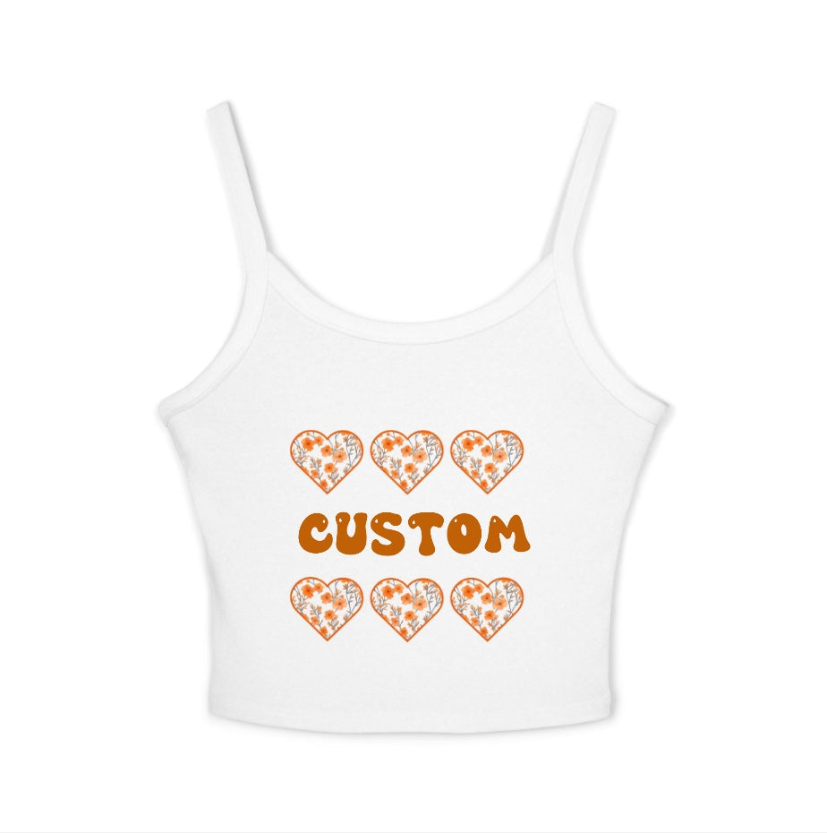 CUSTOMIZABLE: Orange Floral Heart Spaghetti Strap Tank Top