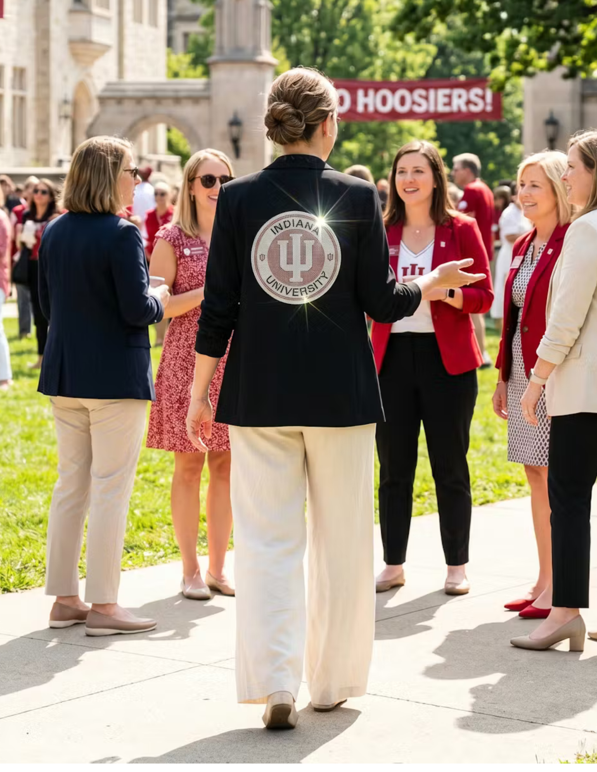 Indiana University Circle Decal Ruched Black Blazer