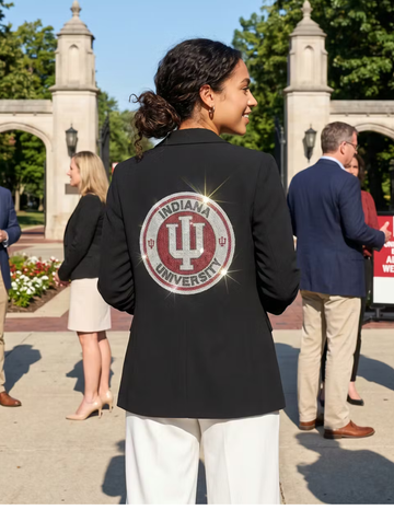 Indiana University Circle Decal Ruched Black Blazer