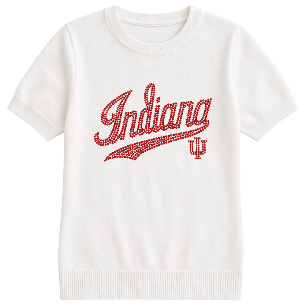 Indiana University Script Trident Ivory Short Sleeve Sweater