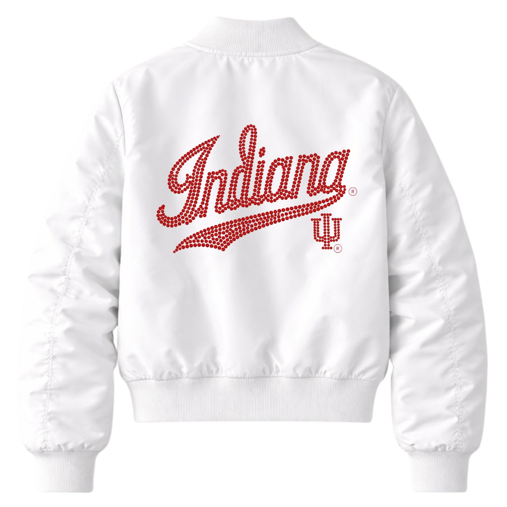 Indiana University Script Trident White Bomber Jacket