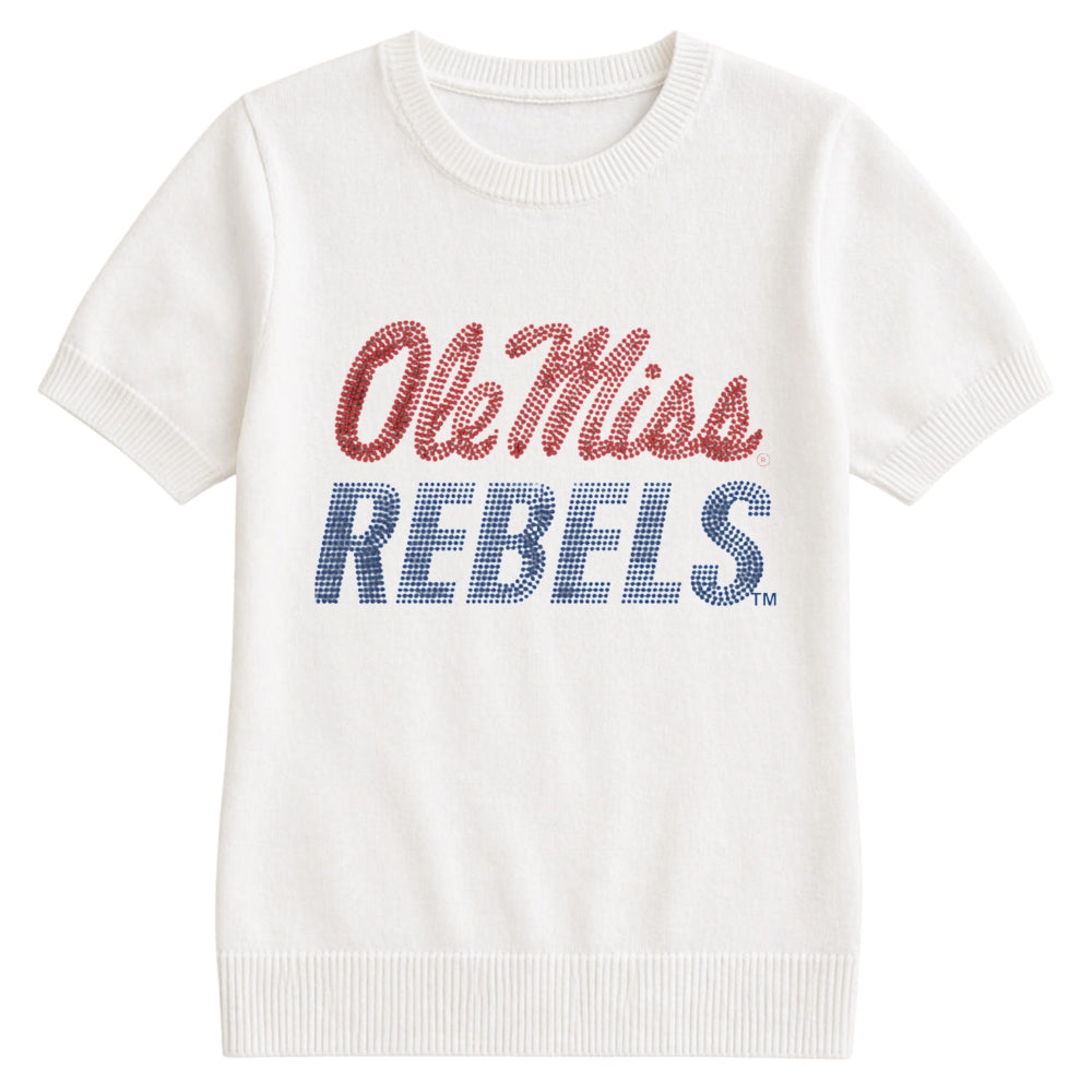 University of Mississippi Ole Miss Rebels Script Ivory Short Sleeve Sweater