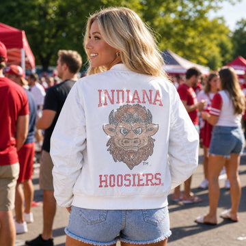 Indiana University Hoosiers Vintage Bison Head White Bomber Jacket