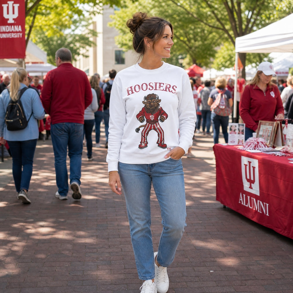 Indiana University Vintage Bison Mascot White Crewneck Sweatshirt