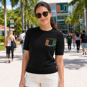 University Of Miami All About The U Chest Logo Black Short Sleeve Sweater