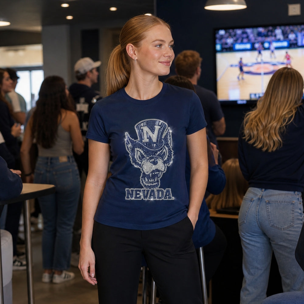 University of Nevada Wolfie Head Navy Crewneck T-Shirt