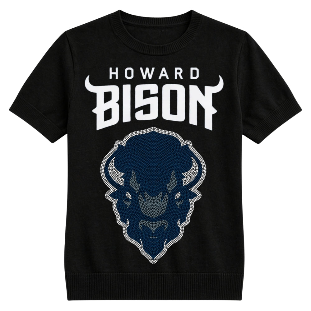 Howard University Bison Head Black Short Sleeve Sweater