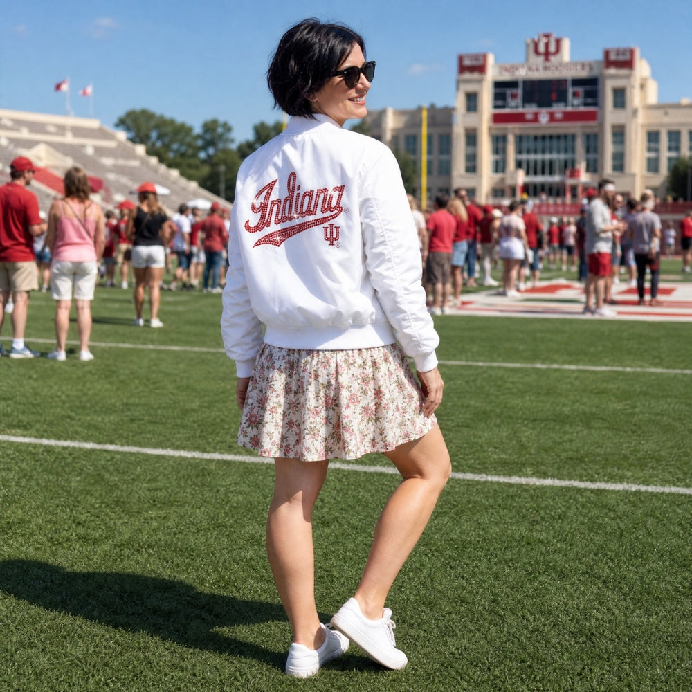Indiana University Script Trident White Bomber Jacket