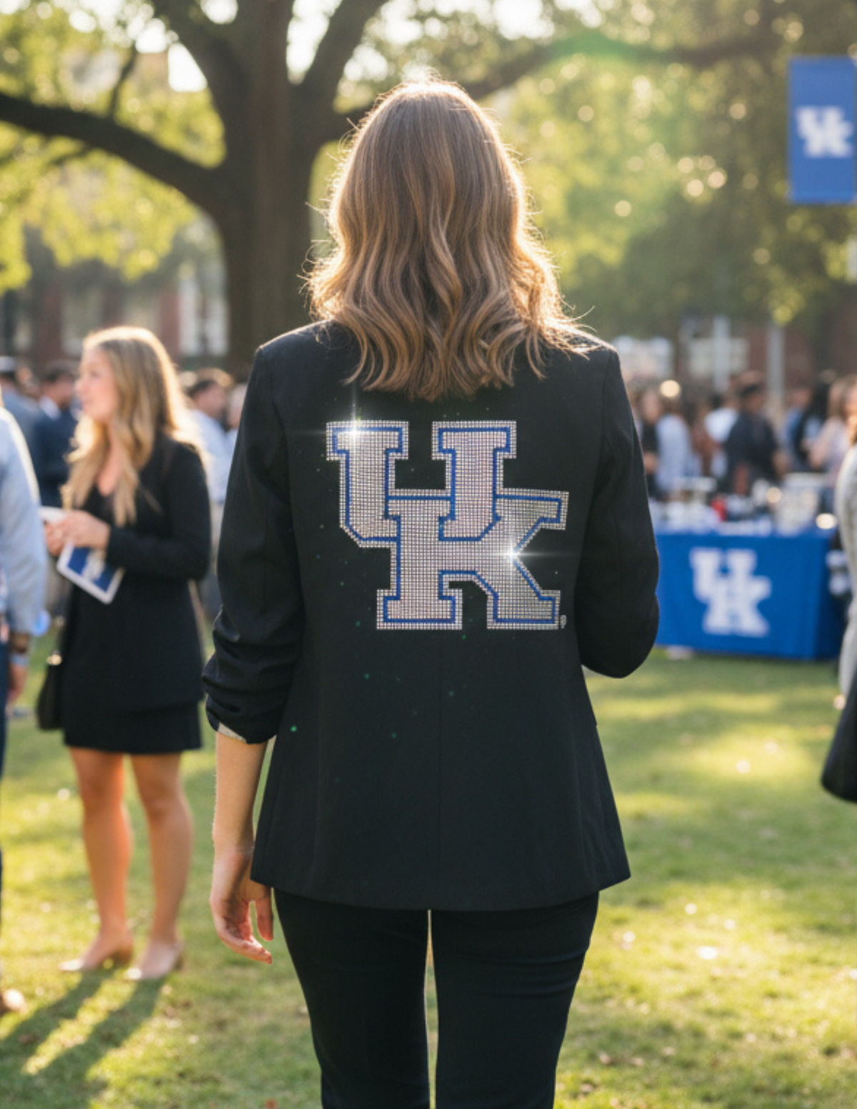 University of Kentucky White Interlocking UK Black Ruched Sleeve Blazer