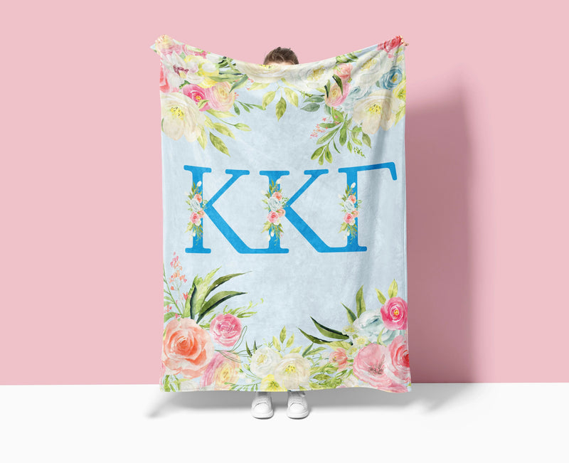 Kappa Kappa Gamma XL 60x80 Blue Floral Sherpa Blanket