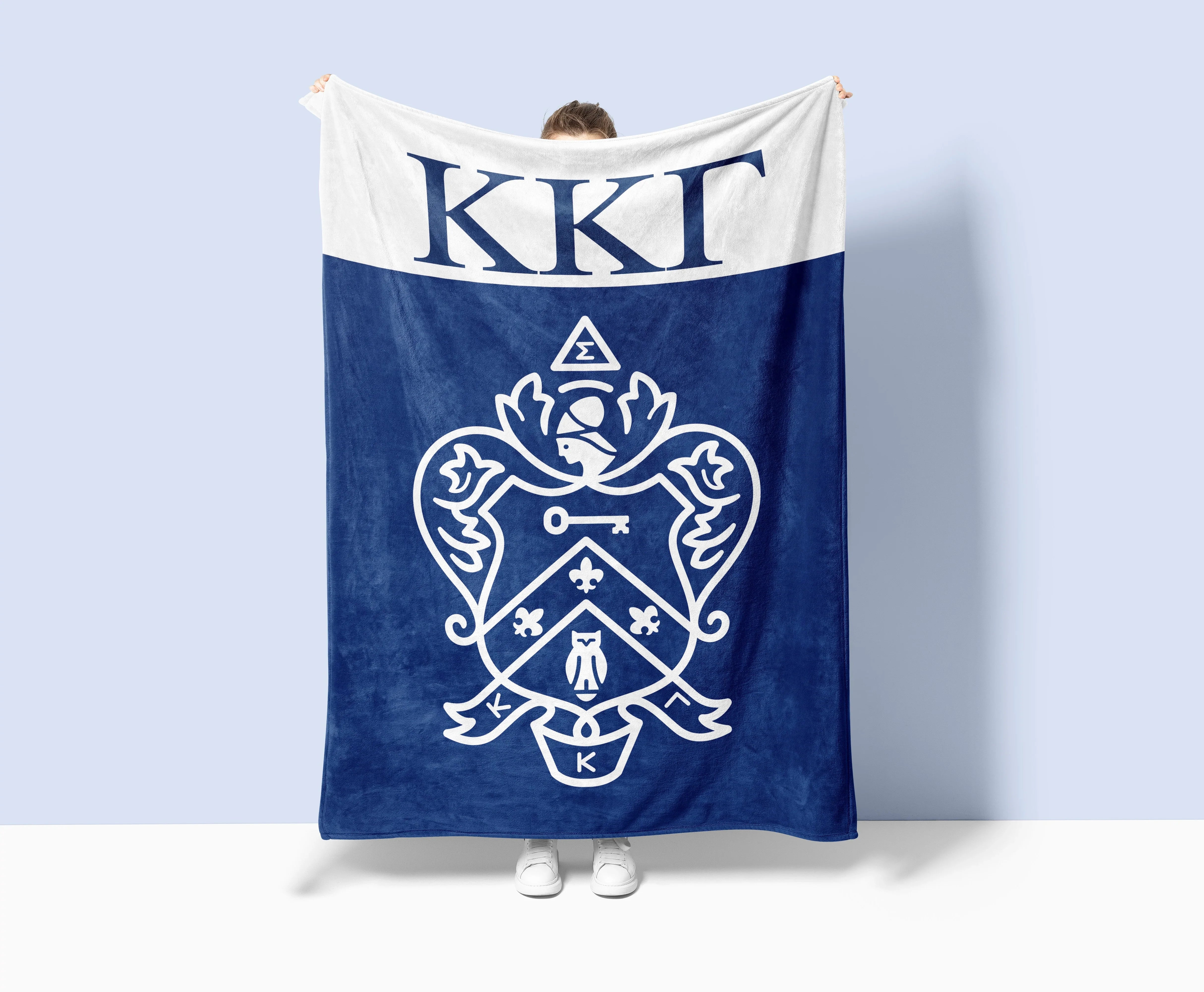 Kappa Kappa Gamma XL 60x80 Blue Wide Band Sherpa Blanket