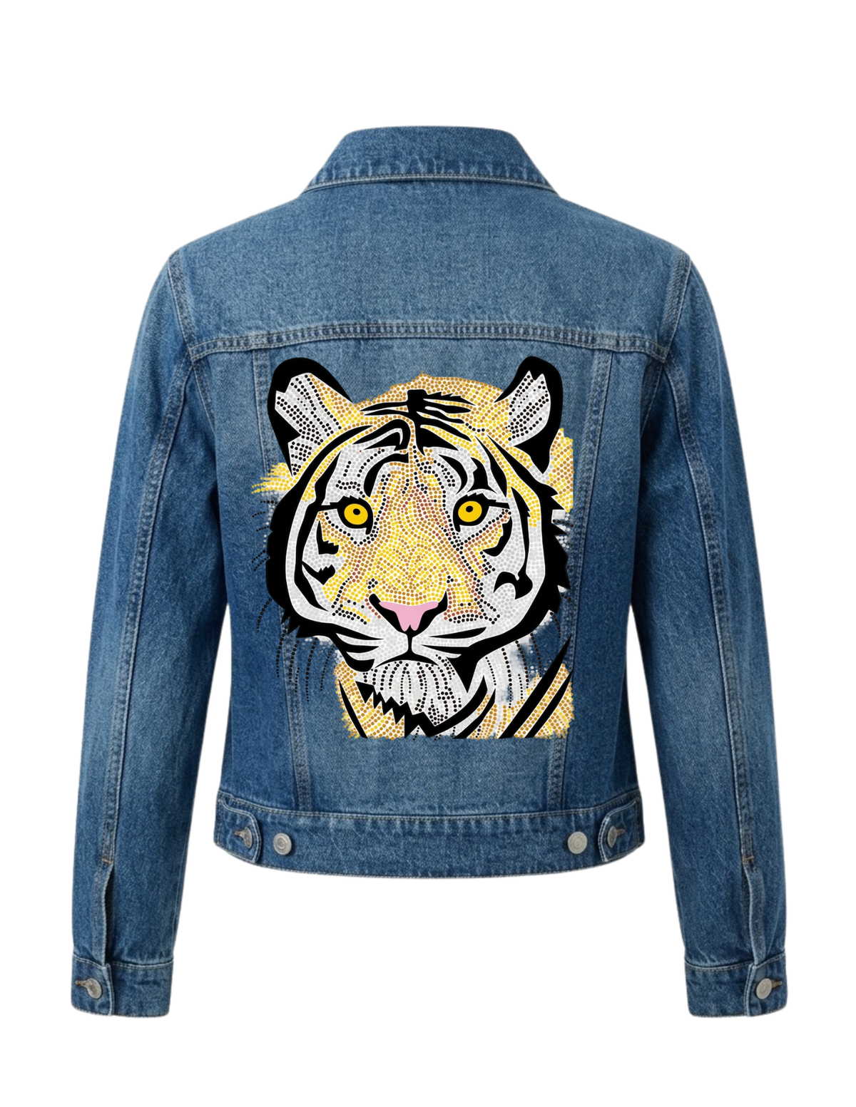 Orange Tiger Face Blue Denim Jacket