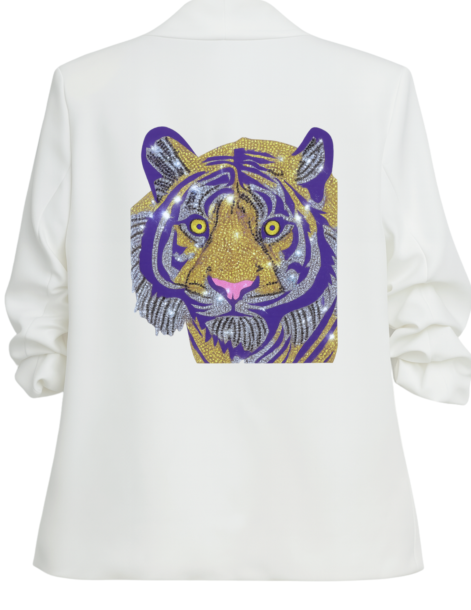 Purple Tiger White Ruched Blazer