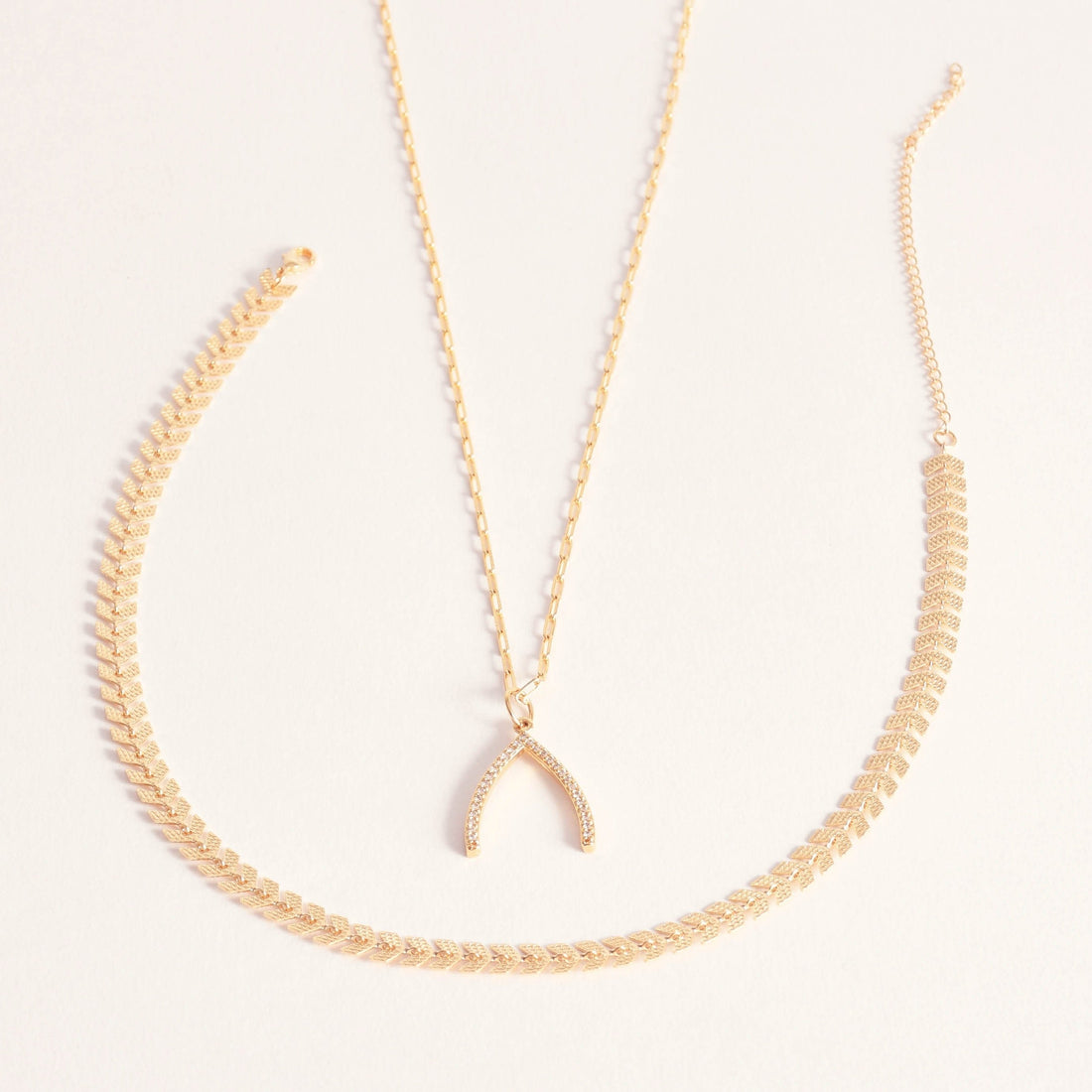 Views & Co. Leafly Wishbone Necklace Set