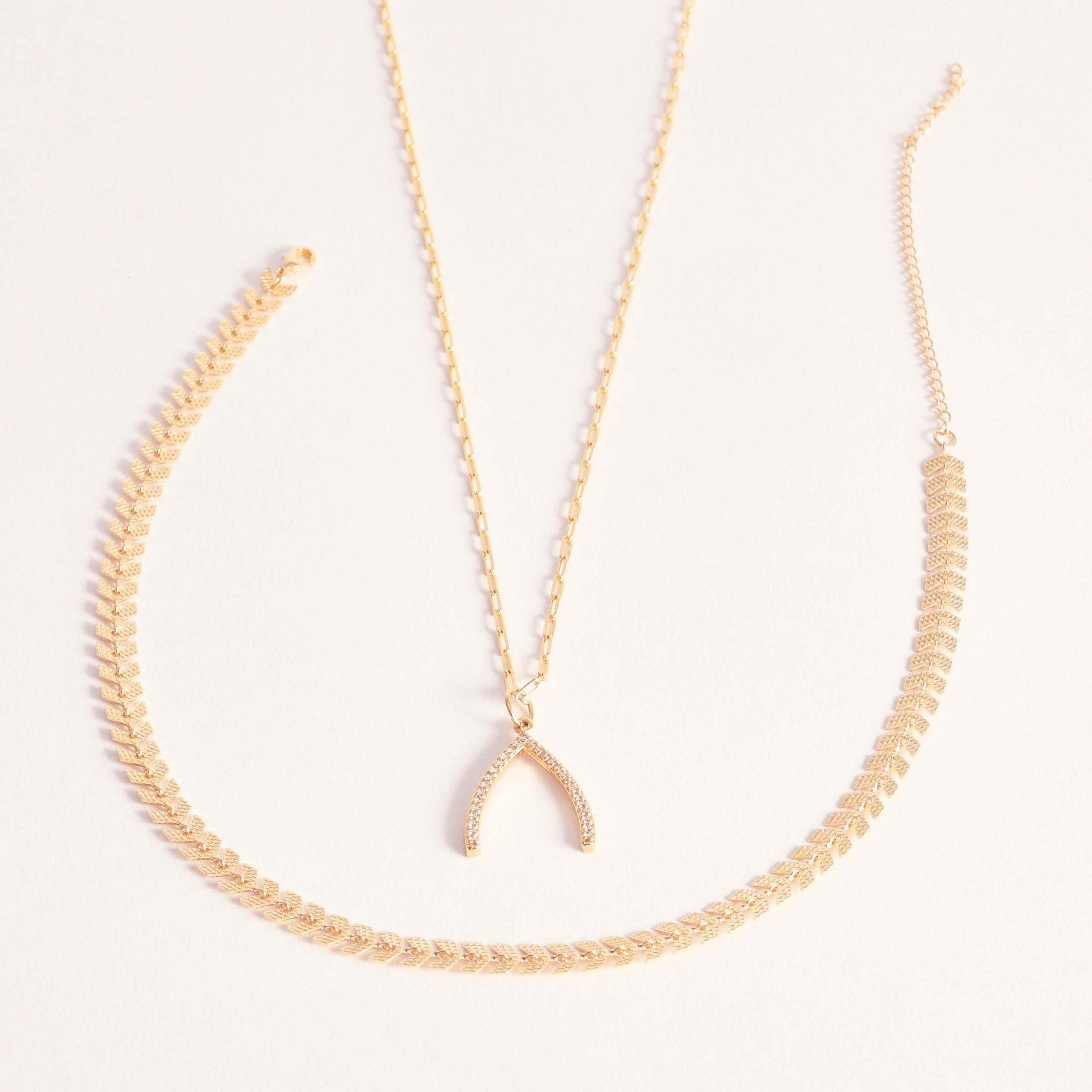 Views & Co. Leafly Wishbone Necklace Set
