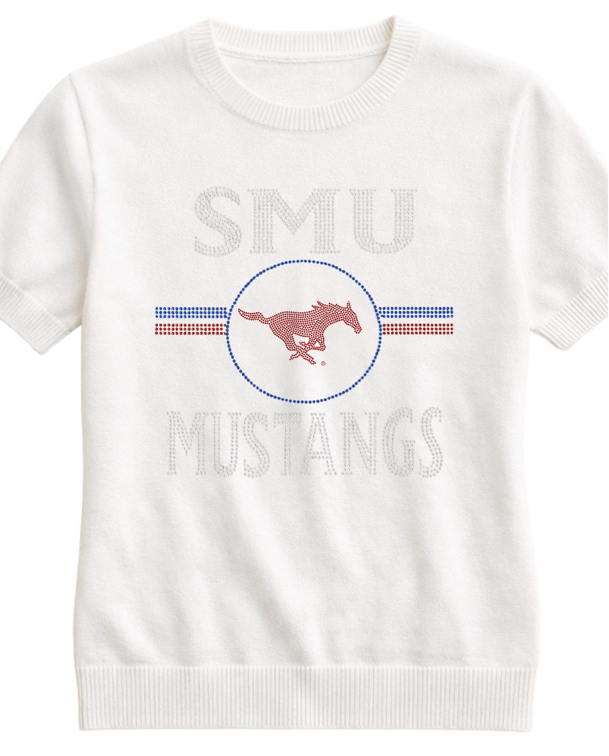 SMU Stripe Mustangs Ivory Short Sleeve Sweater