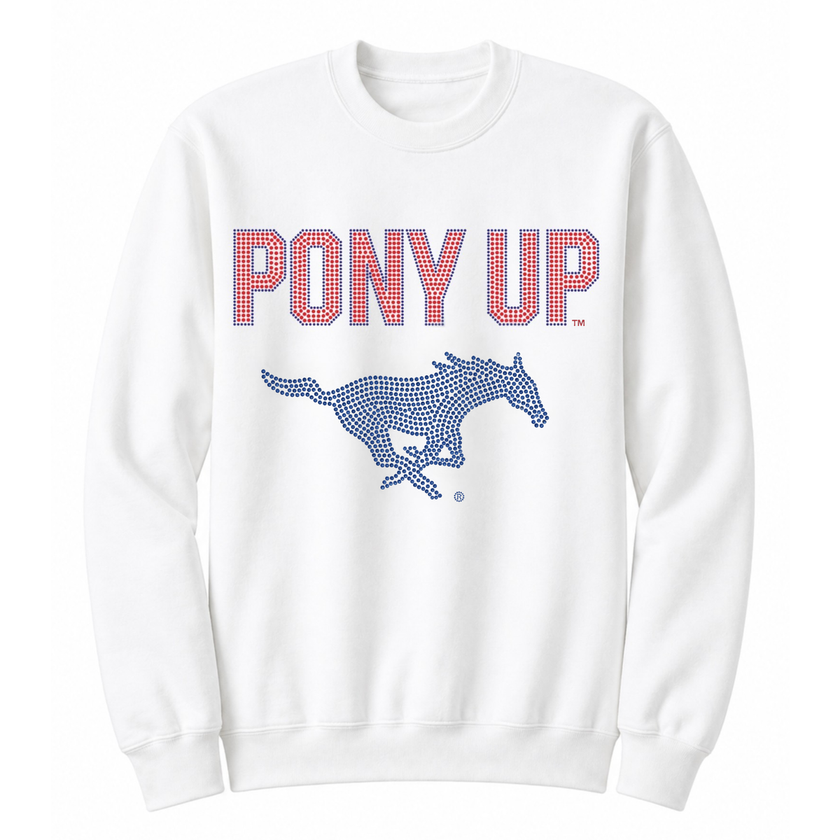 SMU Pony Up Mustang White Crewneck Sweatshirt