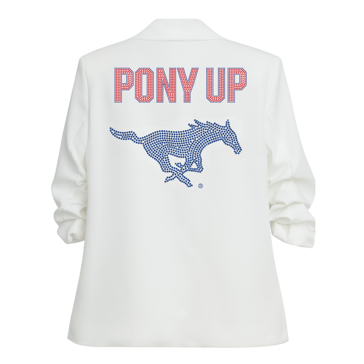 SMU Pony Up Mustang White Ruched Sleeve Blazer