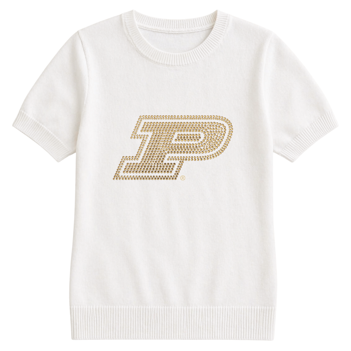 Purdue University Gold Motion P Ivory Short Sleeve Sweater