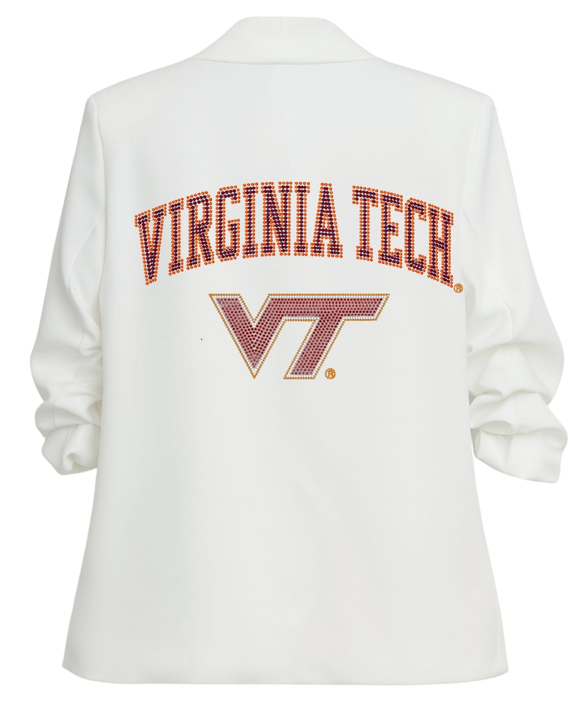 Virginia Tech Script w/ Large VT White Blazer w/ Ruched Sleeve