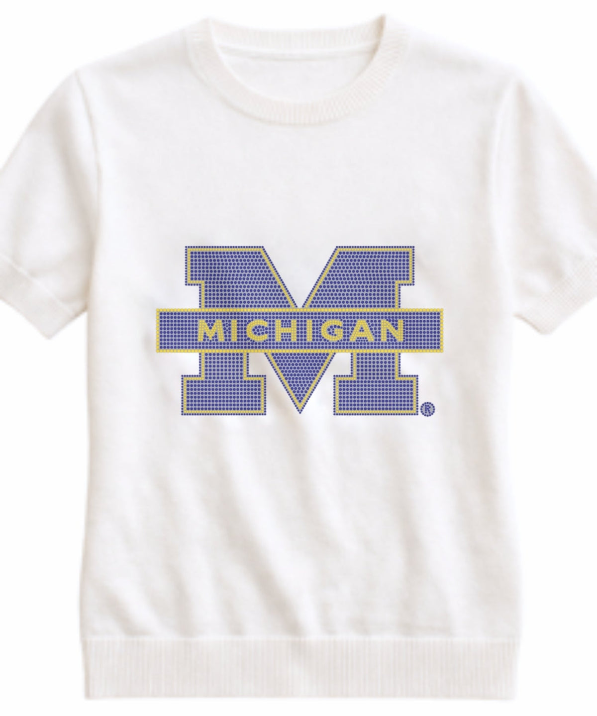 University of Michigan Block M Ivory Short Sleeve Sweater