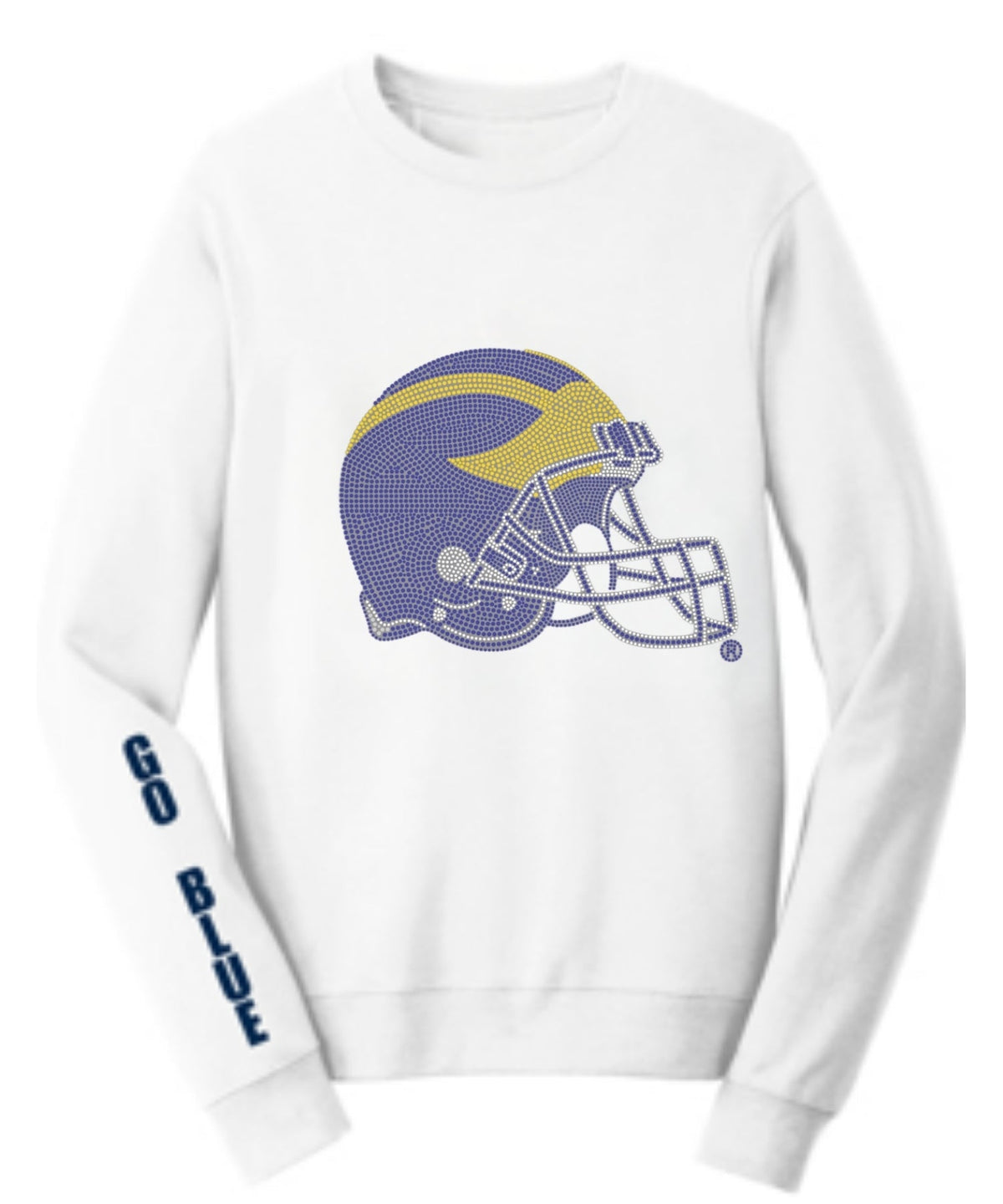 University of Michigan Helmet Go Blue White Crewneck Sweatshirt