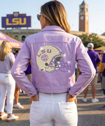 Louisiana State University Helmet Purple Denim Jacket