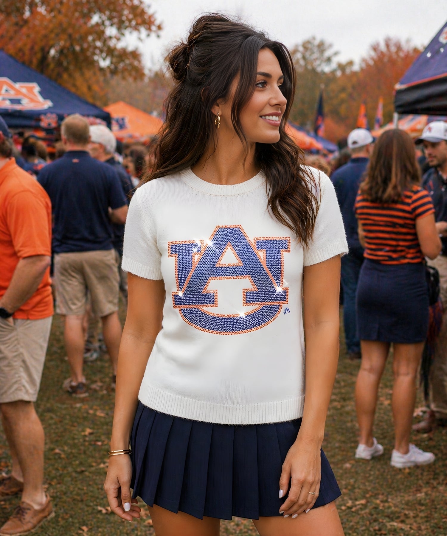 Auburn University Navy AU Ivory Short Sleeve Sweater