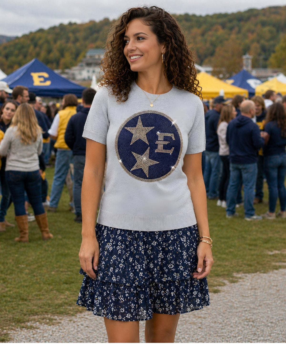 East Tennessee Circle Star Logo & Bucs Grey Short Sleeve Sweater