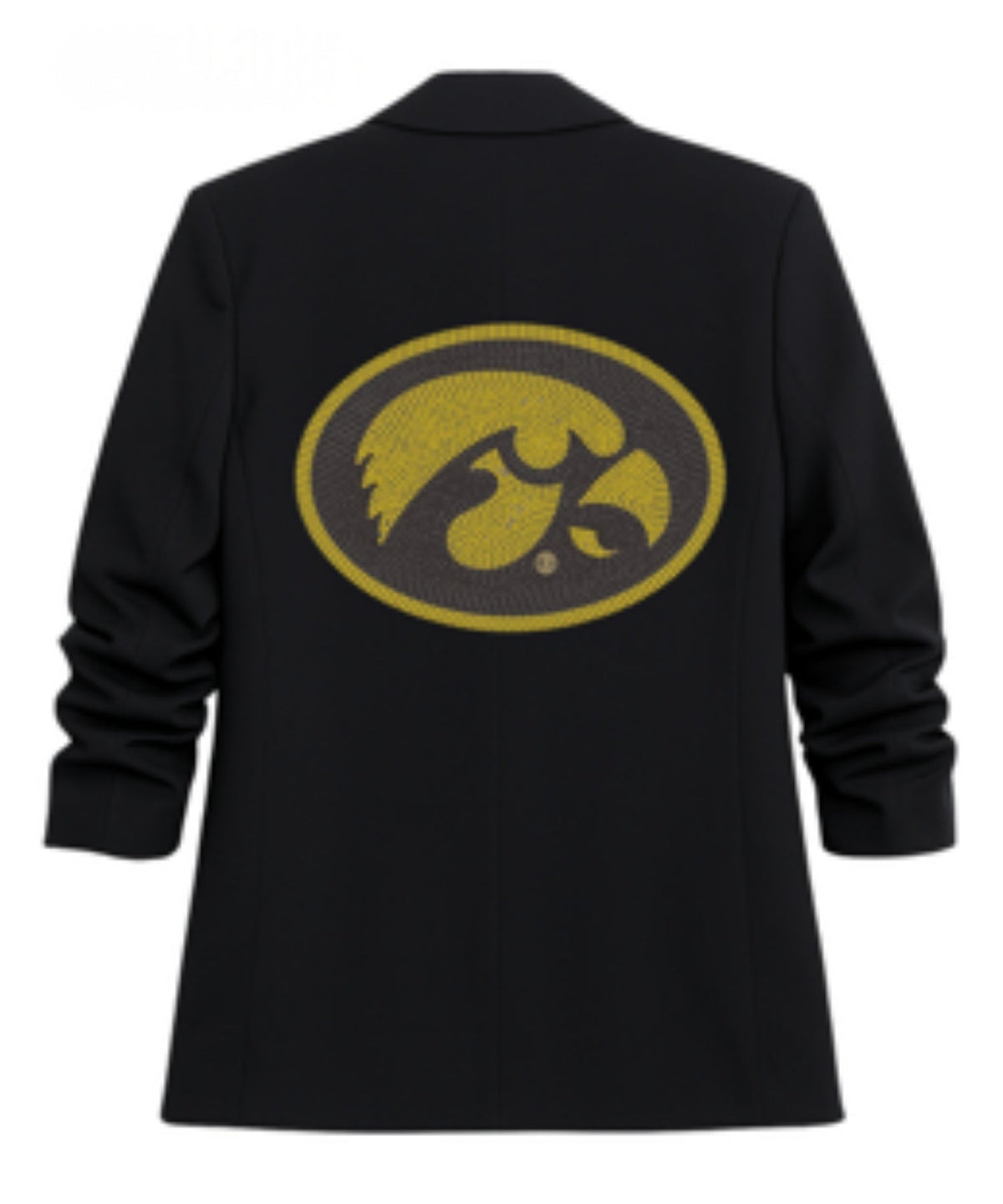 University of Iowa Oval Tigerhawk Black Ruched Sleeve Blazer