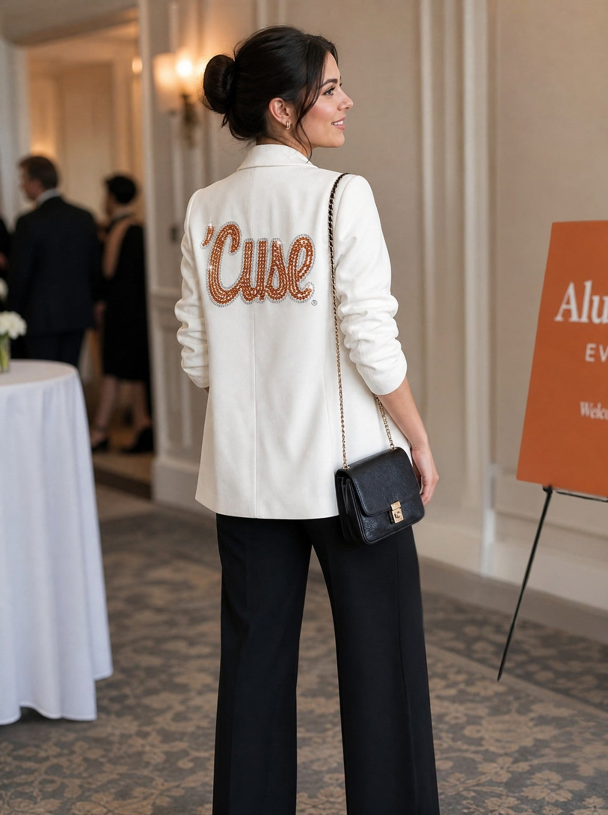 Syracuse University 'Cuse Script White Ruched Sleeve Blazer