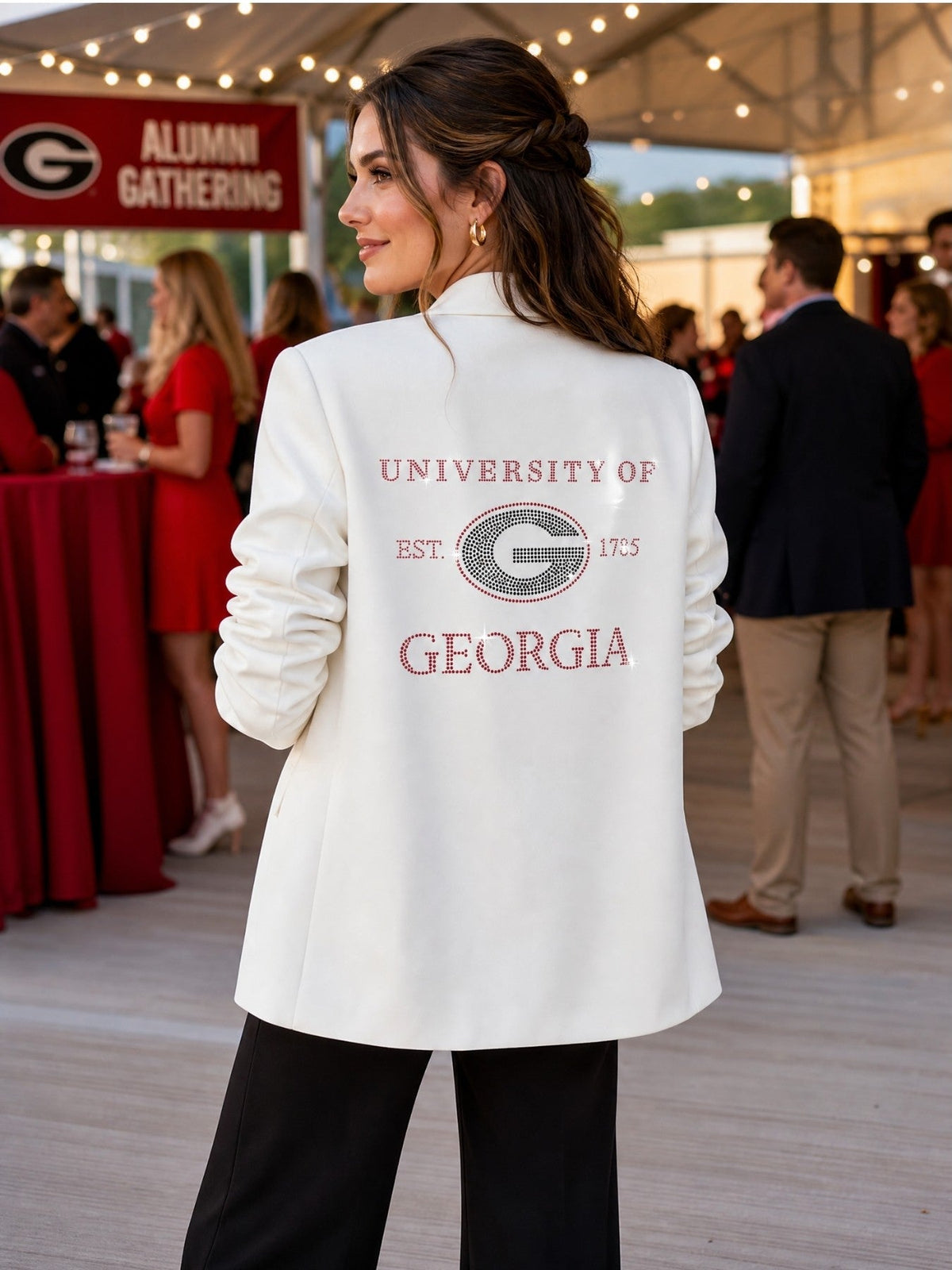 University of Georgia EST 1785 White Blazer W/ Ruched Sleeve