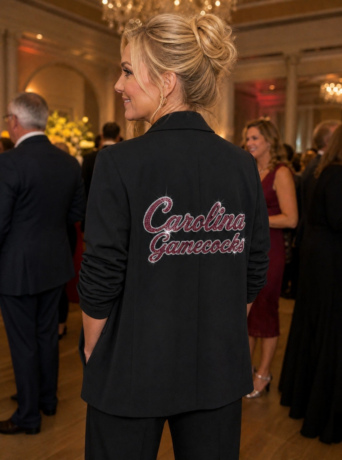 University of South Carolina Carolina Gamecocks Script Black Ruched Sleeve Blazer