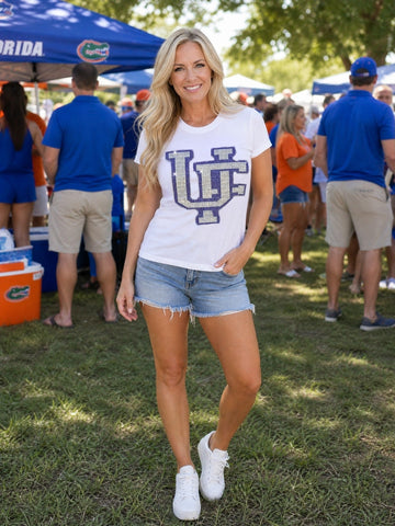 University of Florida Interlocking UF White Crewneck Short Sleeve T-Shirt