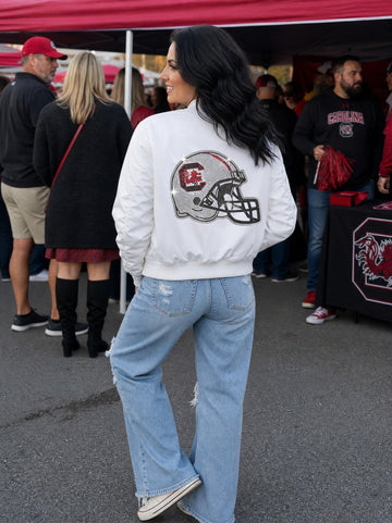 University of South Carolina Helmet White Bomber Jacket