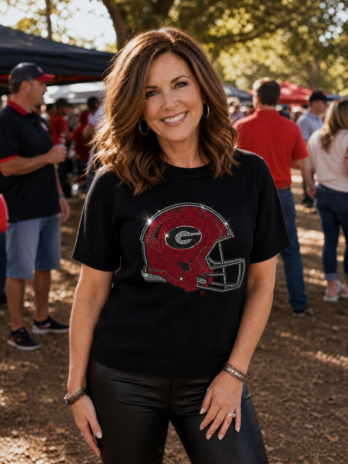 University of Georgia Helmet Black Short Sleeve Sweater