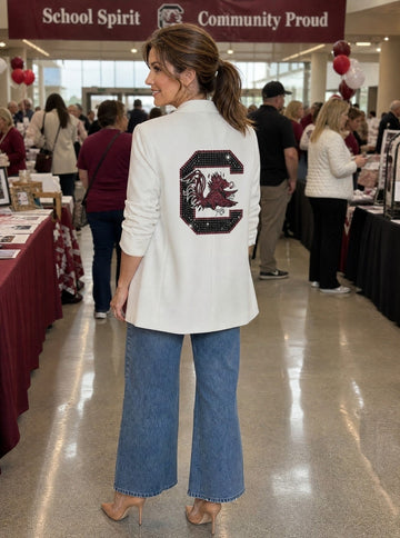 University of South Carolina Gamecock C White Ruched Sleeve Blazer